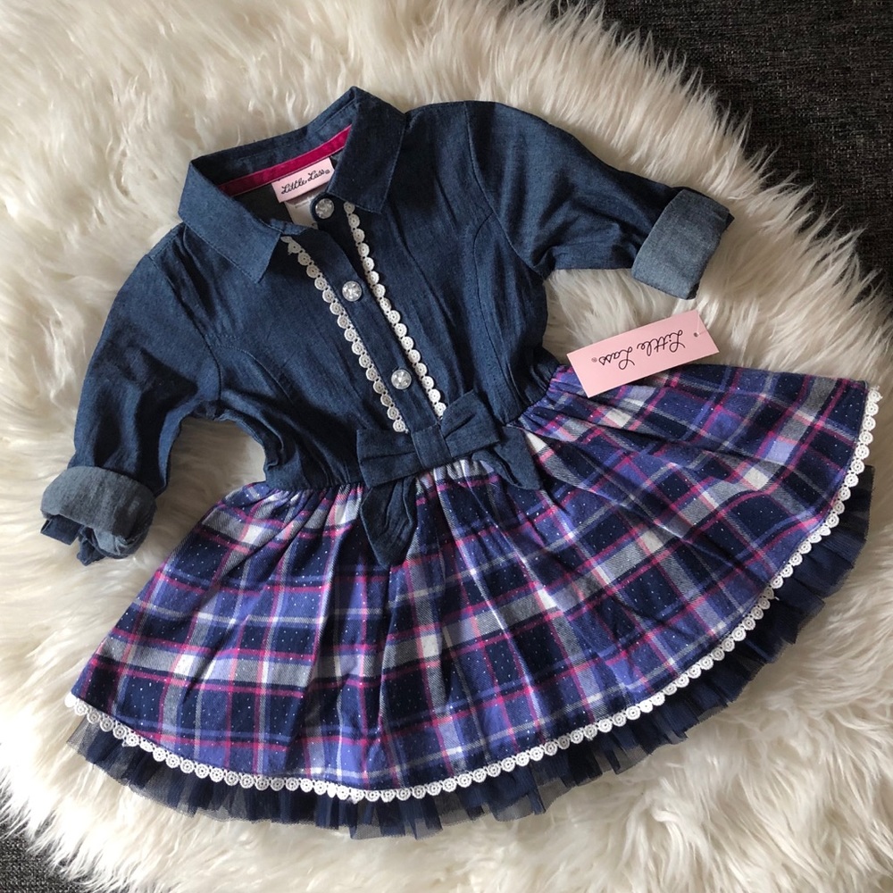 Little Lass Girls' Chambray Flannel Dress - 12M